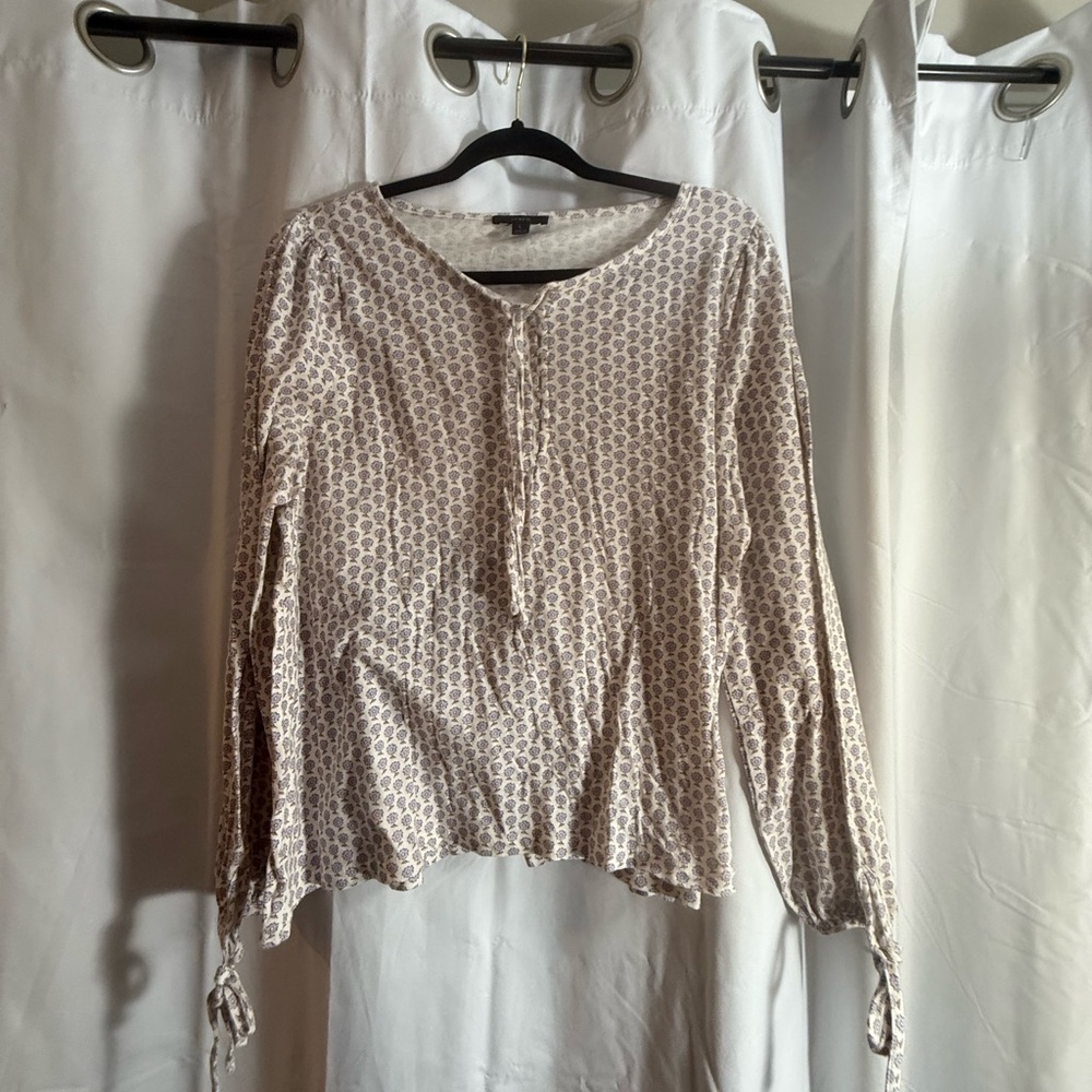 J. Crew Cream And Brown Patterned Blouse